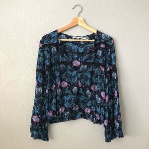 UO Kimchi Blue Floral Bell Sleeves Peasant Top